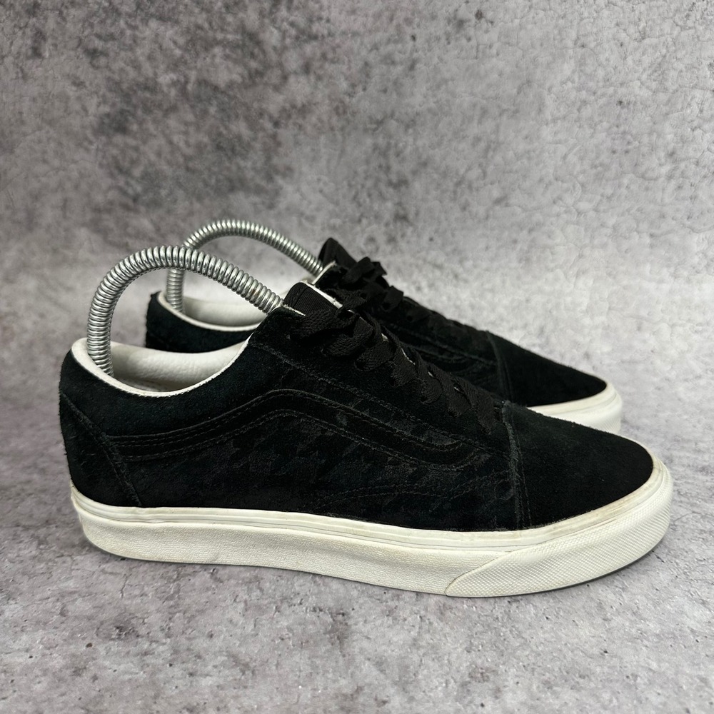 Vans Old Skool Sneakers Women‎ 7.5 Black Embossed Houndstooth Suede Low Shoes
